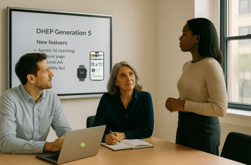 Three employees discussing about the product. Image created by AI and Canva.