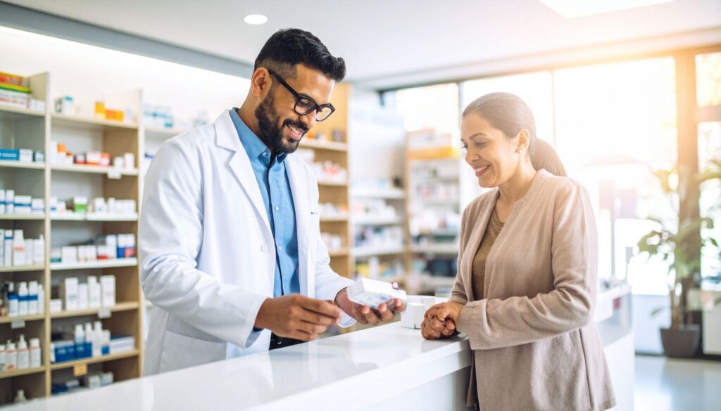 A customer getting advice from a pharmacist